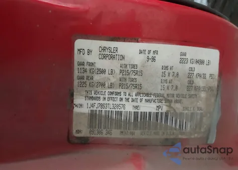 1996 Jeep Cherokee Country из США, поврежденный, VIN 1J4FJ78S3TL320576